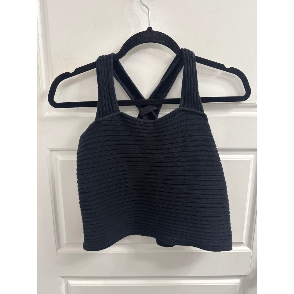 Moussy Black Ribbed Knit Cross Back Tank Top 100% Cotton Size 2 010CAS80-5030